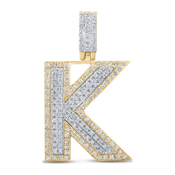10kt Two-tone Gold Mens Round Diamond K Initial Letter Pendant 1/2 Cttw