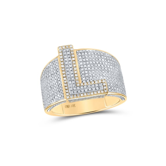 10kt Two-tone Gold Mens Round Diamond L Initial Letter Ring 1-1/5 Cttw