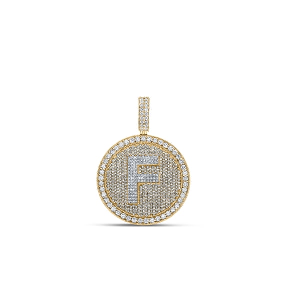 10kt Two-tone Gold Mens Round Diamond Letter F Circle Charm Pendant 3-7/8 Cttw