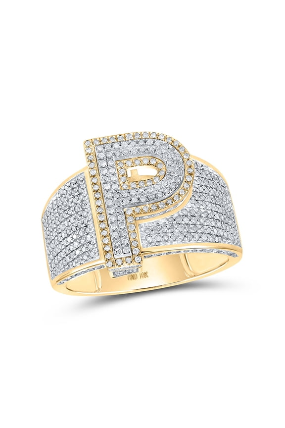 10kt Two-tone Gold Mens Round Diamond P Initial Letter Ring 1 Cttw