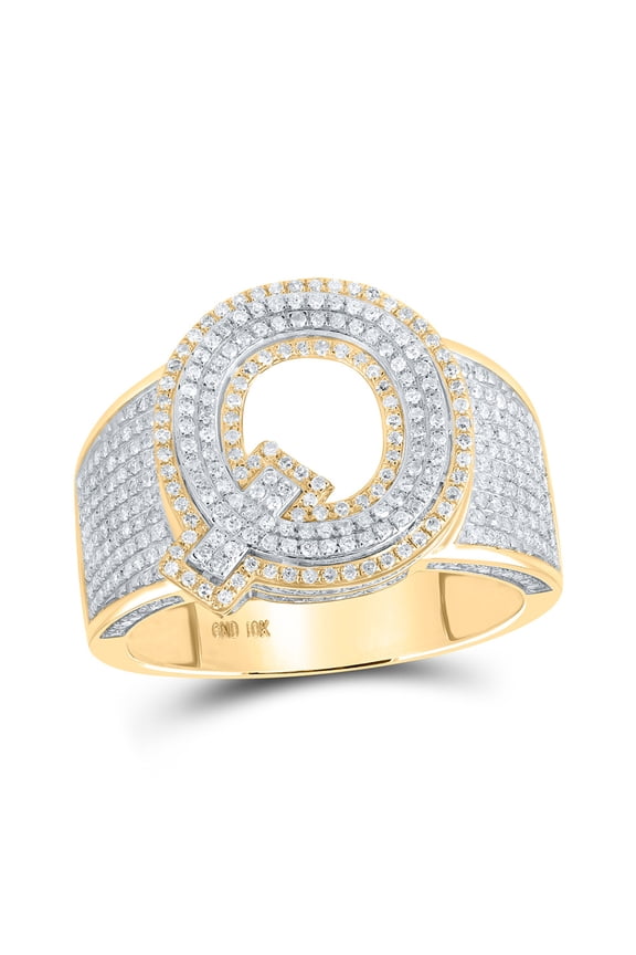 10kt Two-tone Gold Mens Round Diamond Q Initial Letter Ring 1 Cttw