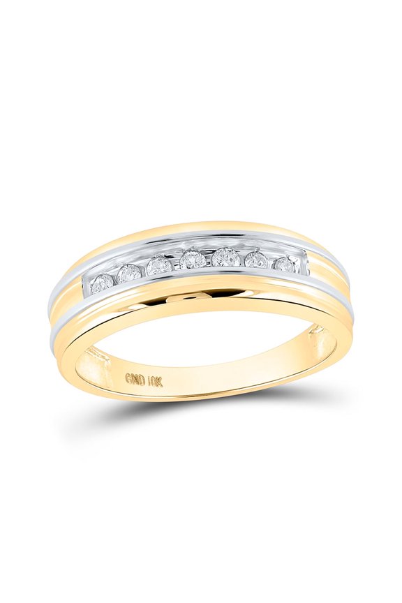 10kt Two-tone Gold Mens Round Diamond Single Row Band Ring 1/4 Cttw