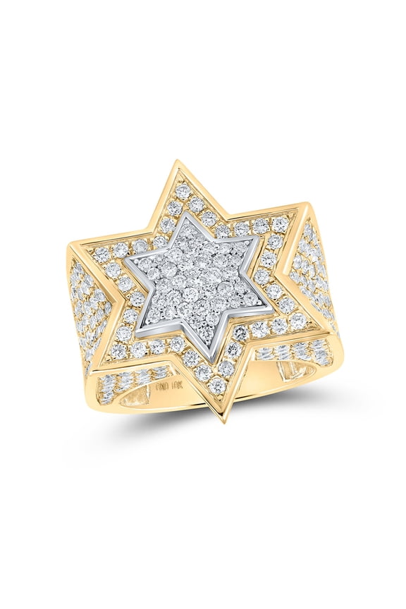10kt Two-tone Gold Mens Round Diamond Star of David Ring 4-1/2 Cttw