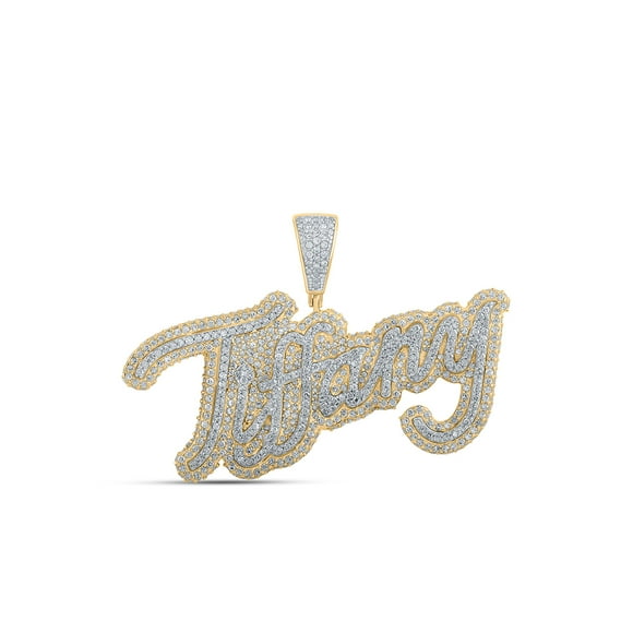 10kt Two-tone Gold Mens Round Diamond Tiffany Charm Pendant 2-5/8 Cttw