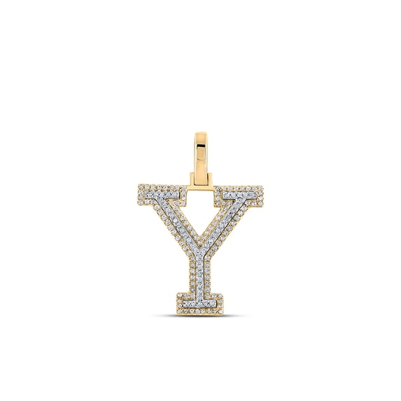 10kt Two-tone Gold Mens Round Diamond Y Initial Letter Pendant 3/8 Cttw