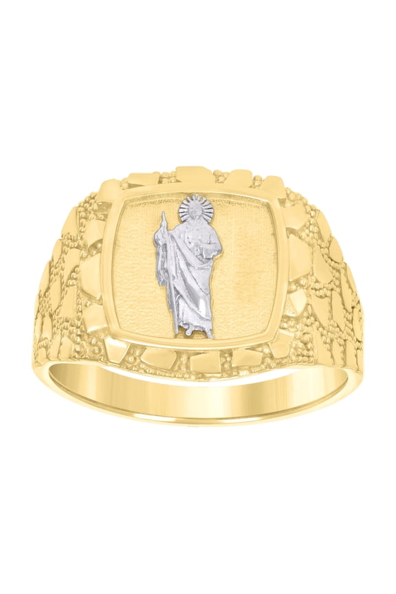 10kt Two-tone Gold Mens St. Jude Religious Nugget Ring, Mens Size: 10