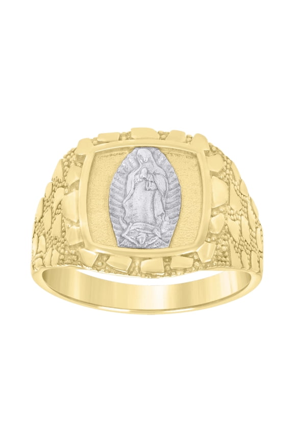 10kt Two-tone Gold Mens Textured Guadalupe Religious Ring
