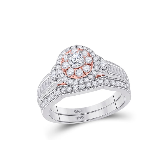 10kt Two-tone Gold Round Diamond Bridal Wedding Ring Band Set 1 Cttw