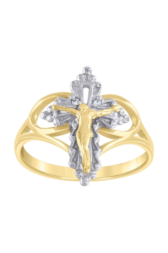 10kt Two-tone Gold Womens Crucifix Cross Religious Bridal Anniversary Engagement Wedding Ring, Womens Size: 7