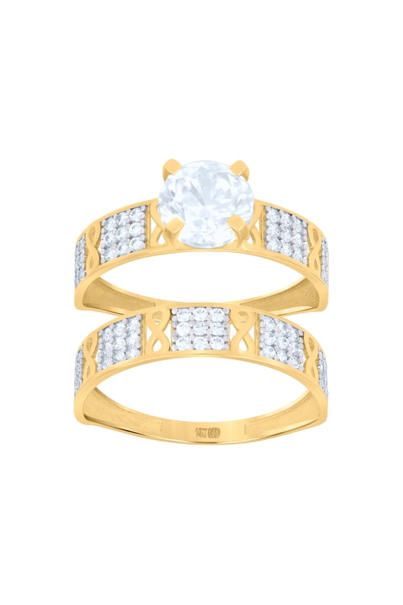 10kt Two-tone Gold Womens Cubic-Zirconia Duo Bridal Anniversary Engagement Wedding Ring Set, Womens Size: 7