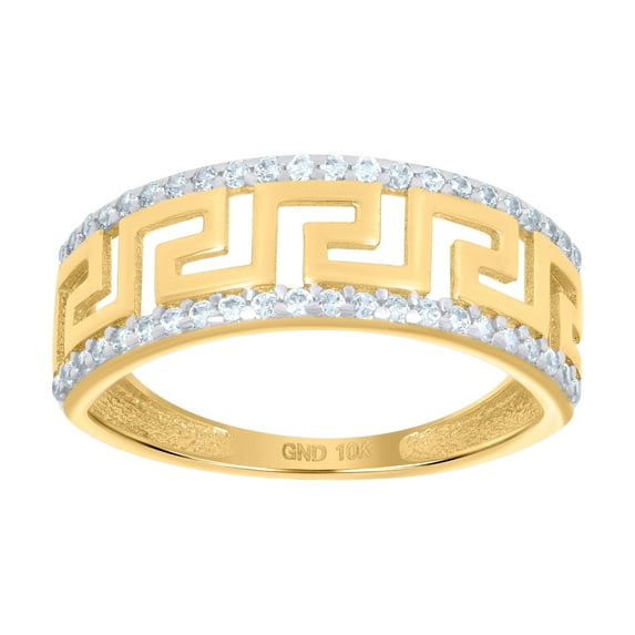 10kt Two-tone Gold Womens Cubic-Zirconia Greek Key Fashion Bridal Anniversary Engagement Wedding Ring, Womens Size: 7