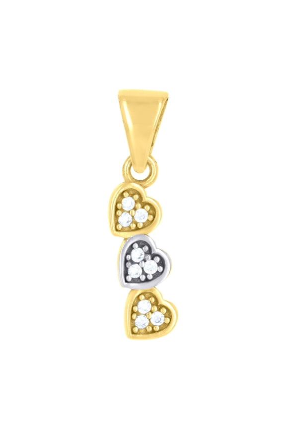 10kt Two-tone Gold Womens Cubic-Zirconia Triple Heart Charm Pendant