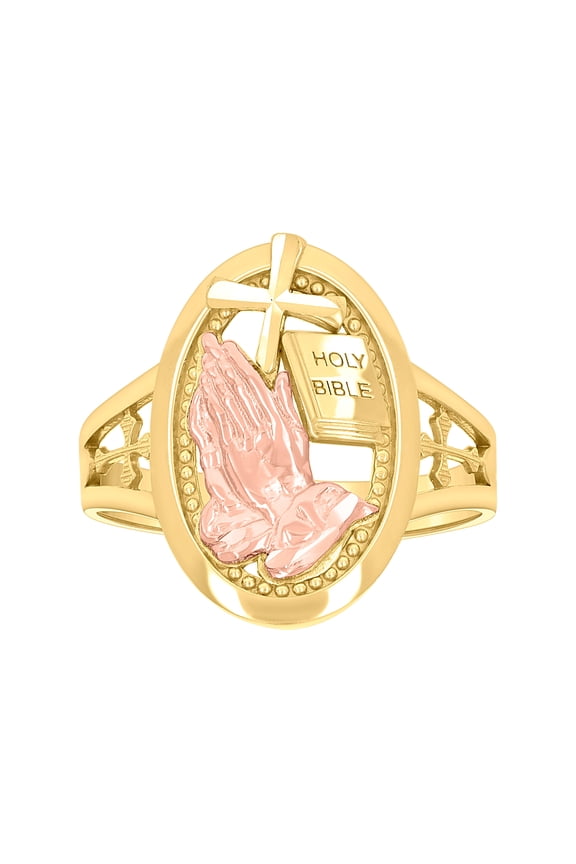 10kt Two-tone Gold Womens Holy Bible Praying Hands Symbol Religious Bridal Anniversary Engagement Wedding Ring, Womens Size: 7