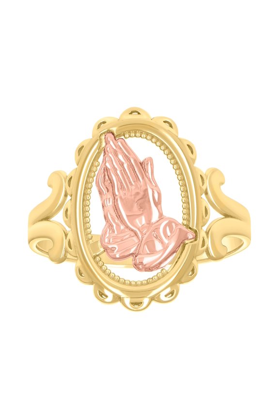 10kt Two-tone Gold Womens Praying Hands Symbol Religious Bridal Anniversary Engagement Wedding Ring, Womens Size: 7