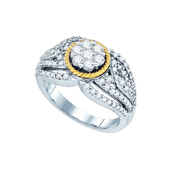 10kt Two-tone Gold Womens Round Diamond 2-tone Roped Cluster Ring 7/8 Cttw