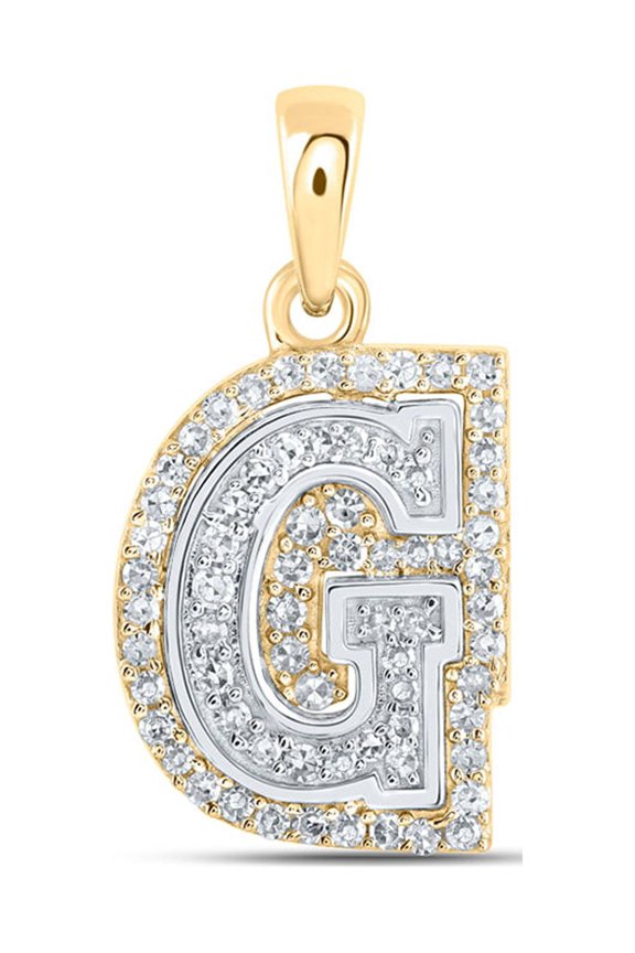10kt Two-tone Gold Womens Round Diamond G Initial Letter Pendant 1/5 Cttw