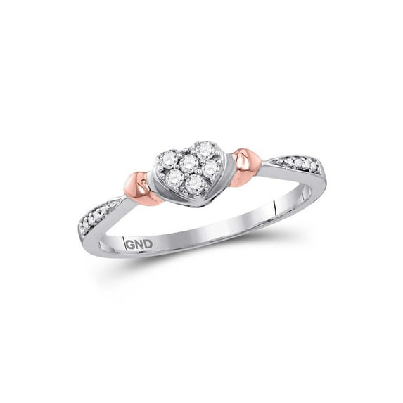 10kt Two-tone Gold Womens Round Diamond Heart Ring 1/10 Cttw