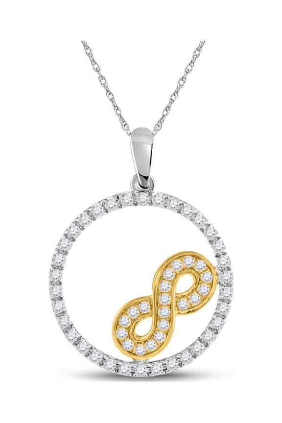 10kt Two-tone Gold Womens Round Diamond Infinity Circle Pendant 1/4 Cttw