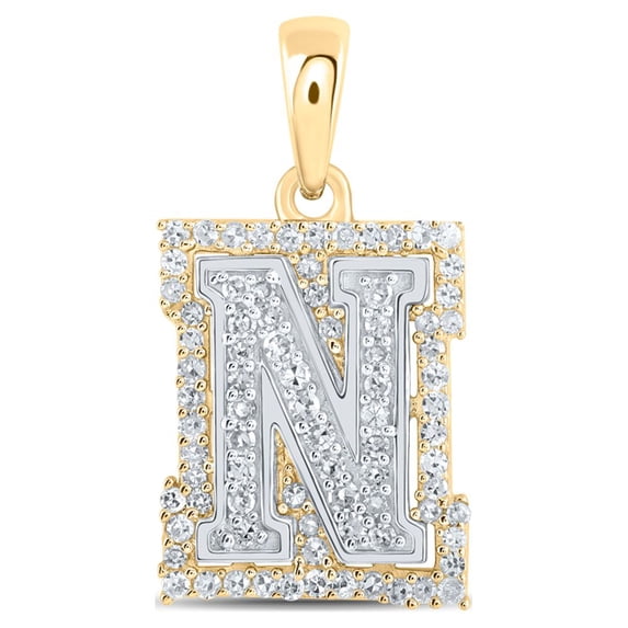 10kt Two-tone Gold Womens Round Diamond N Initial Letter Pendant 1/4 Cttw
