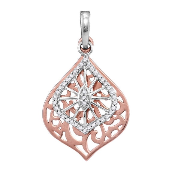 10kt Two-tone Gold Womens Round Diamond Openwork Wide Oval Pendant 1/8 Cttw