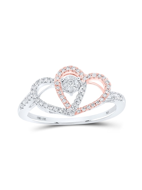 10kt Two-tone Gold Womens Round Diamond Overlapping Heart Ring 1/5 Cttw