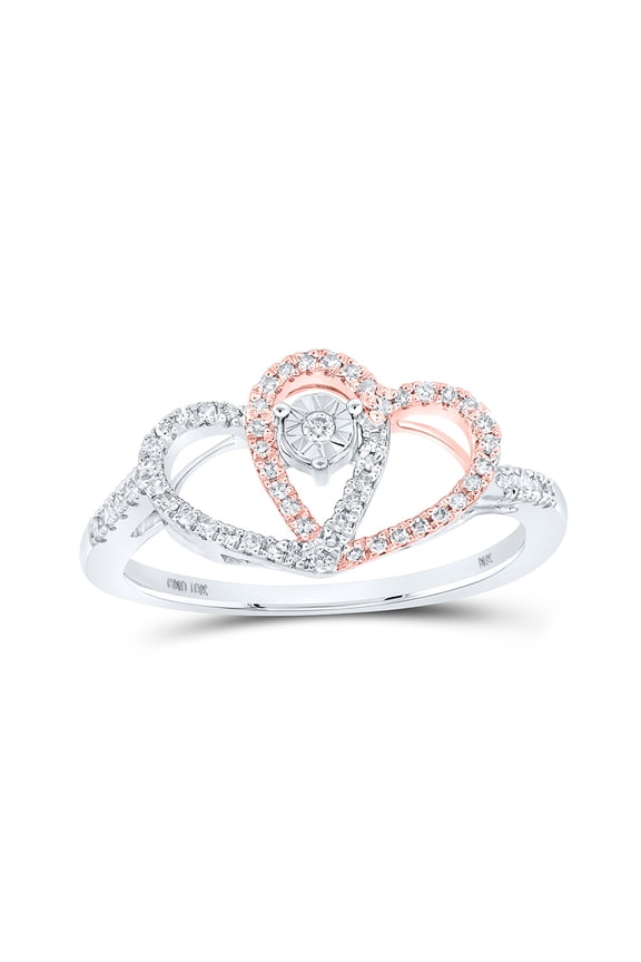 10kt Two-tone Gold Womens Round Diamond Overlapping Heart Ring 1/5 Cttw