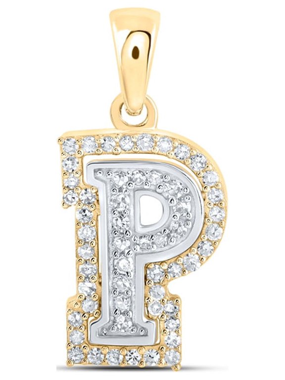10kt Two-tone Gold Womens Round Diamond P Initial Letter Pendant 1/6 Cttw