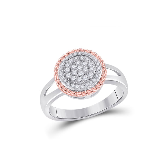 10kt Two-tone Gold Womens Round Diamond Rope Flower Cluster Ring 1/3 Cttw