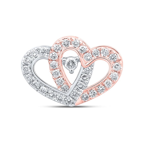 10kt Two-tone Gold Womens Round Diamond Slide Heart Pendant 3/8 Cttw