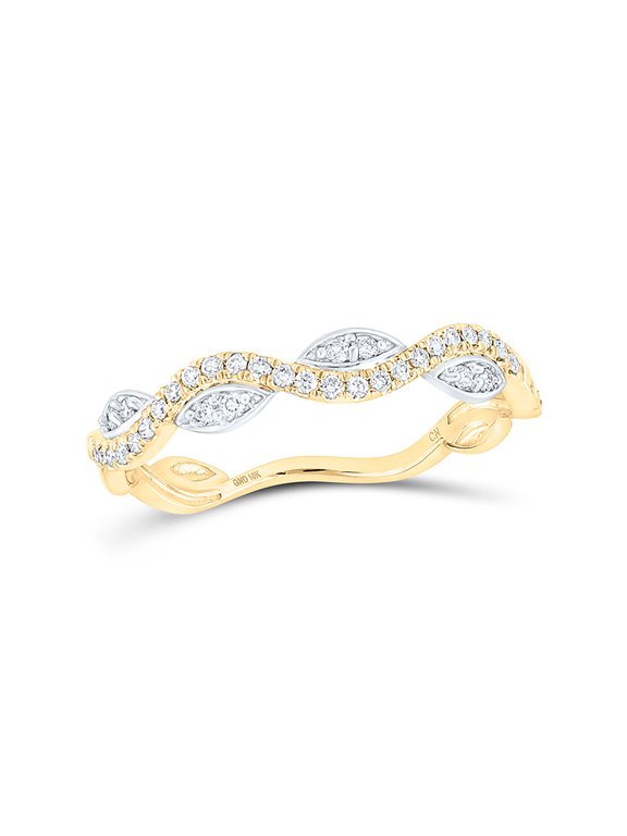 10kt Two-tone Gold Womens Round Diamond Wavy Stackable Band Ring 1/6 Cttw