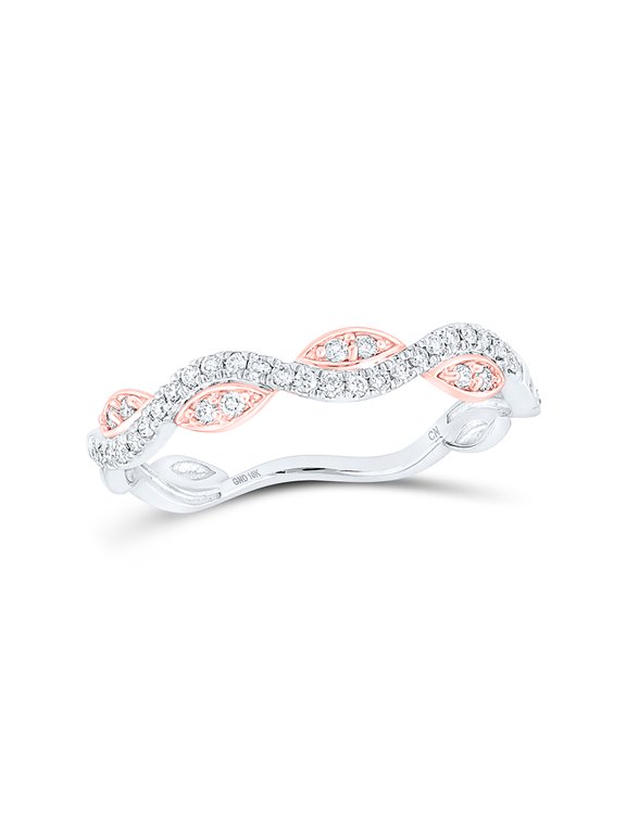 10kt Two-tone Gold Womens Round Diamond Wavy Stackable Band Ring 1/6 Cttw