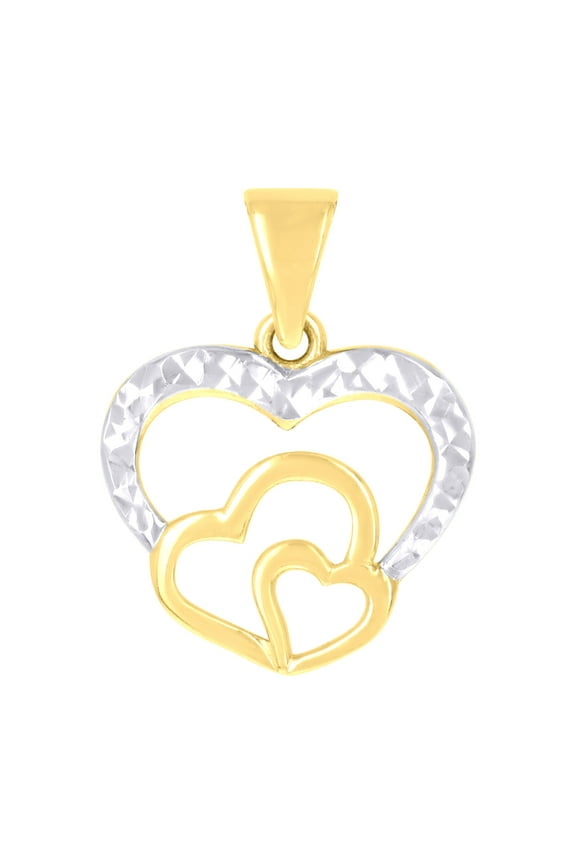 10k Two-tone Gold Womens Triple Heart Charm Pendant for Women