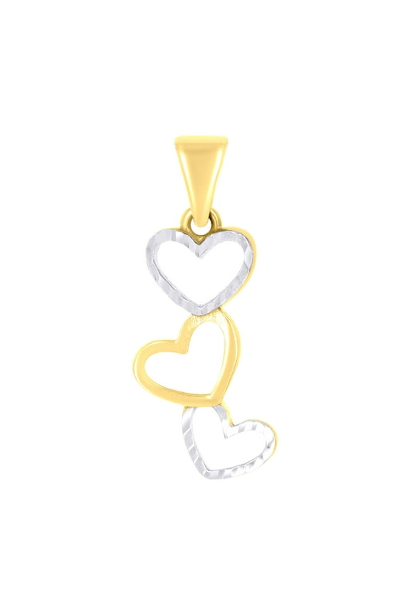 10k Two-tone Gold Womens Triple Heart Charm Pendant for Women