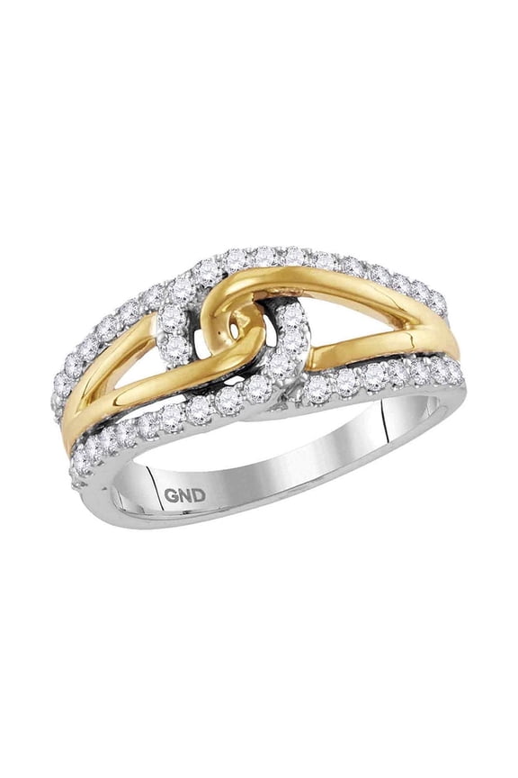 10kt Two-tone White Gold Womens Round Diamond Lasso Loop Knot Band Ring 1/2 Cttw