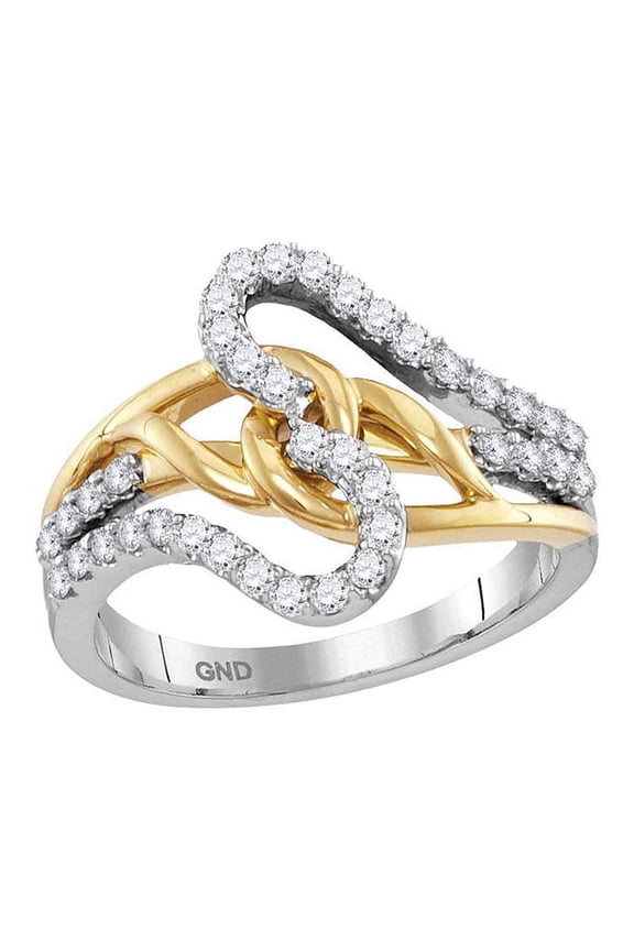 10kt Two-tone White Yellow Gold Womens Round Diamond Loop Lasso Band Ring 1/2 Cttw