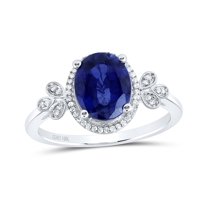 10kt White Gold 1/10 Cttw Diamond 9x7 Mm Oval Blue Sapphire Synthetic Wedding Engagement Anniversary Ring, Women Size: 5-9