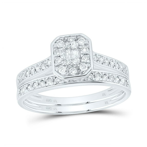 10kt White Gold 1/2 Cttw Diamond Fashion Octagon Wedding Engagement Anniversary Bridal Set, Women Size: 5-9