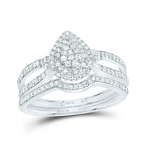10kt White Gold 1/2 Cttw Diamond Pear Double Halo Wedding Engagement Anniversary Bridal Set, Women Size: 5-9