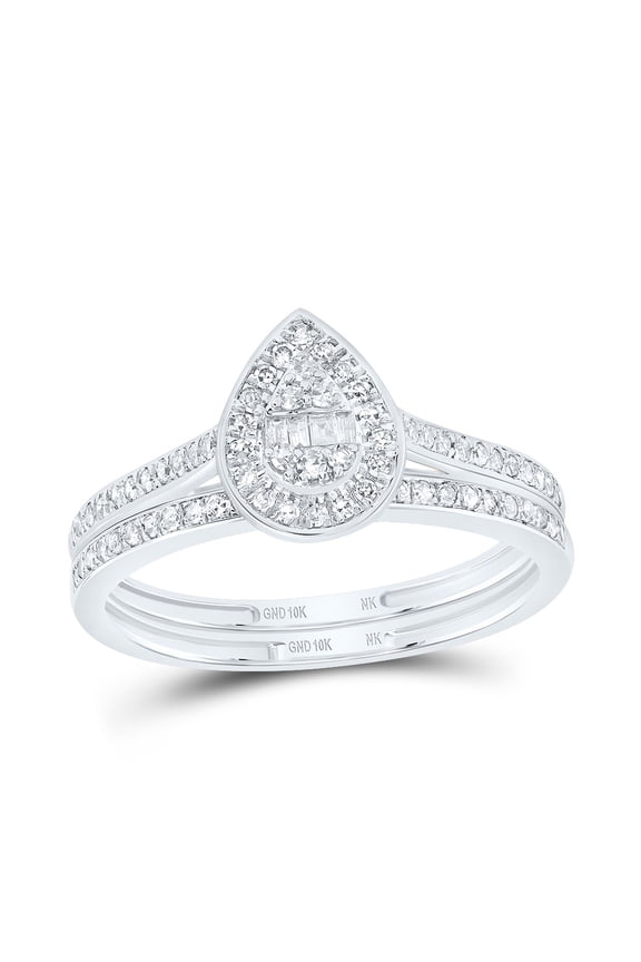 10kt White Gold 1/3 Cttw Diamond Fashion Pear Wedding Engagement Anniversary Bridal Set, Women Size: 5-9