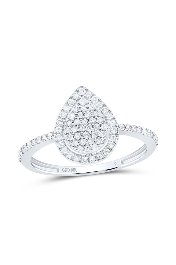 10kt White Gold 1/3 Cttw Natural Diamond Pear Wedding Engagement Anniversary Ring, Women Size: 5-9