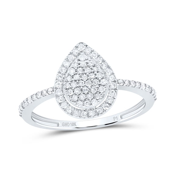 10kt White Gold 1/3 Cttw Natural Diamond Pear Wedding Engagement Anniversary Ring, Women Size: 5-9