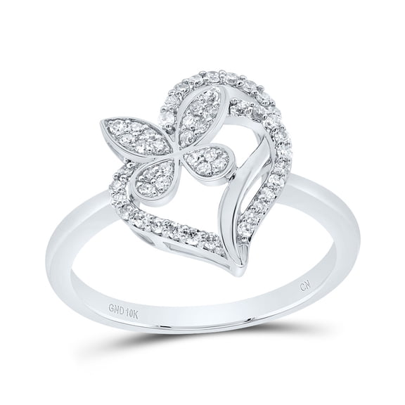 10kt White Gold 1/4 Cttw Natural Diamond Butterfly Heart Wedding Engagement Anniversary Ring, Women Size: 5-9