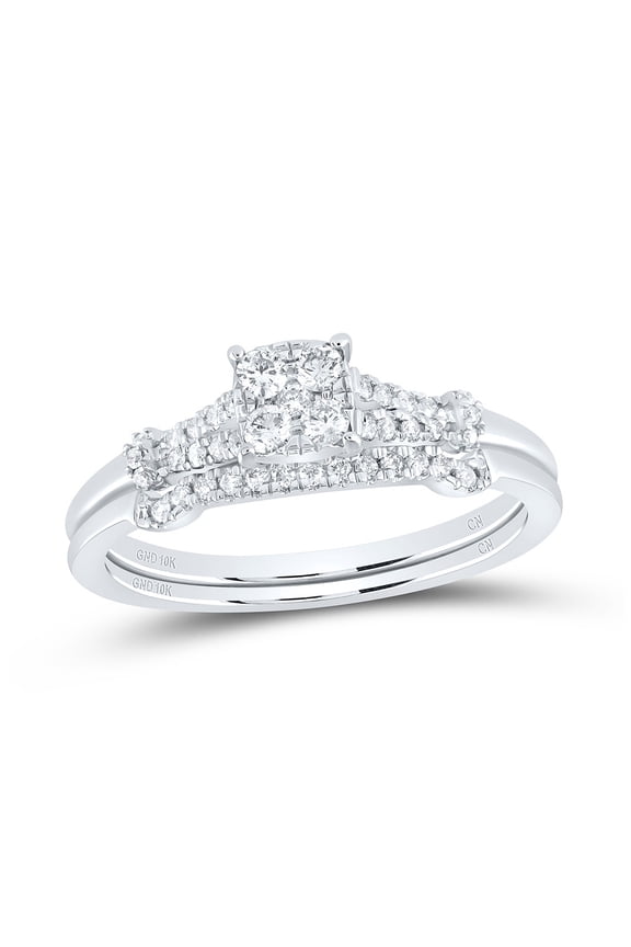 10kt White Gold 1/4 Cttw Natural Diamond Cushion No Halo Wedding Engagement Anniversary Bridal Set, Women Size: 5-9