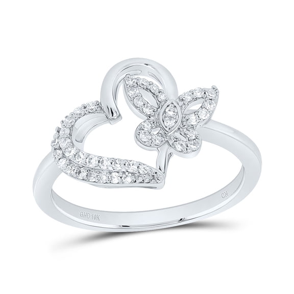10kt White Gold 1/5 Cttw Natural Diamond Butterfly Heart Wedding Engagement Anniversary Ring, Women Size: 5-9