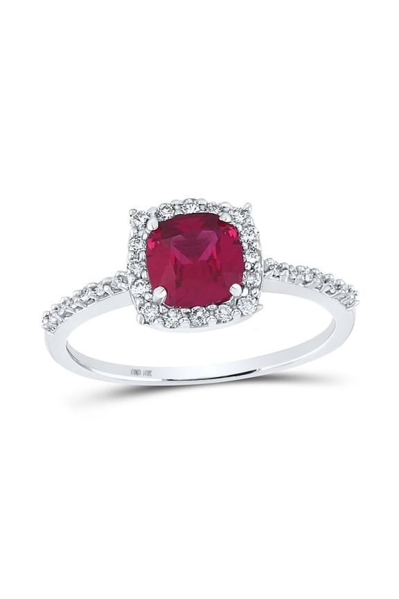 10kt White Gold 1/5ctw Diamond 1 1/3ct Ruby Synthetic Gemstone Ring