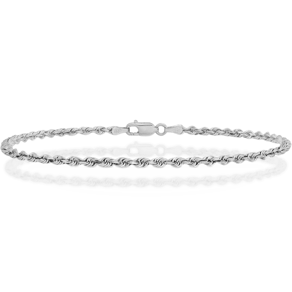 10K Solid White Gold 1.85mm Quadruple Rope Chain Bracelet