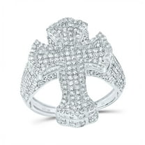 10kt White Gold 2 5/8 Cttw Diamond Crome Cross Mens Ring, Men Size: 8-12