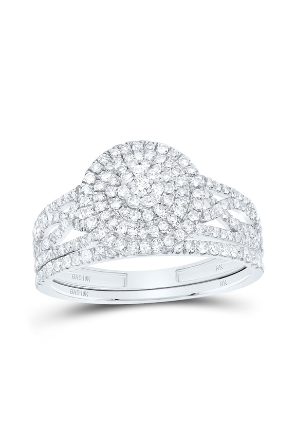 10kt White Gold 3/4 Cttw Diamond Round Double Halo Wedding Engagement Anniversary Bridal Set, Women Size: 5-9