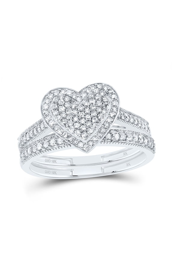 10kt White Gold 3/8 Cttw Natural Diamond Fashion Heart Wedding Engagement Anniversary Bridal Set, Women Size: 5-9