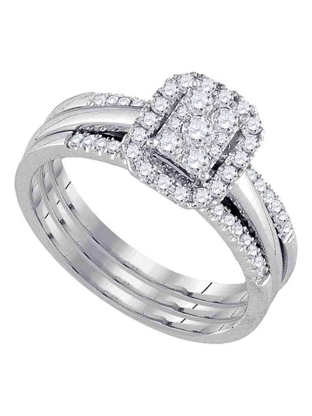 10kt White Gold Diamond Cluster Bridal Wedding Ring Band Set 1/2 Cttw ...
